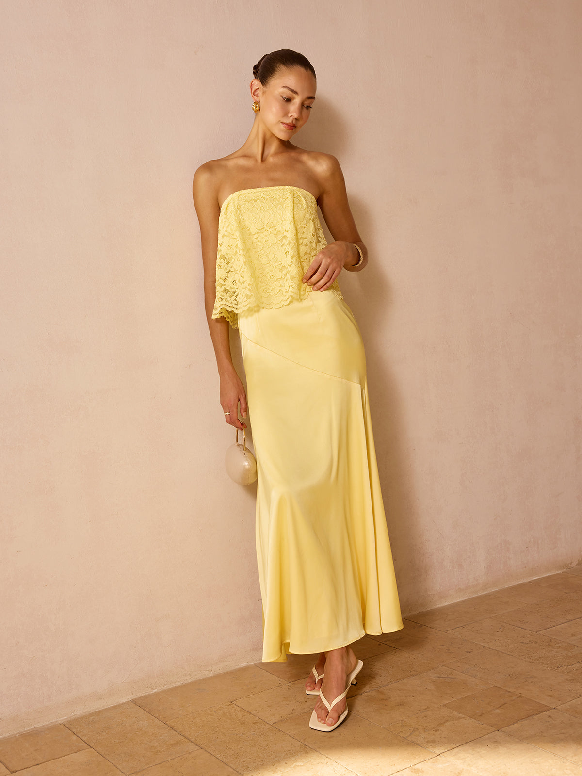 Lace Overlay Satin Maxi Dress