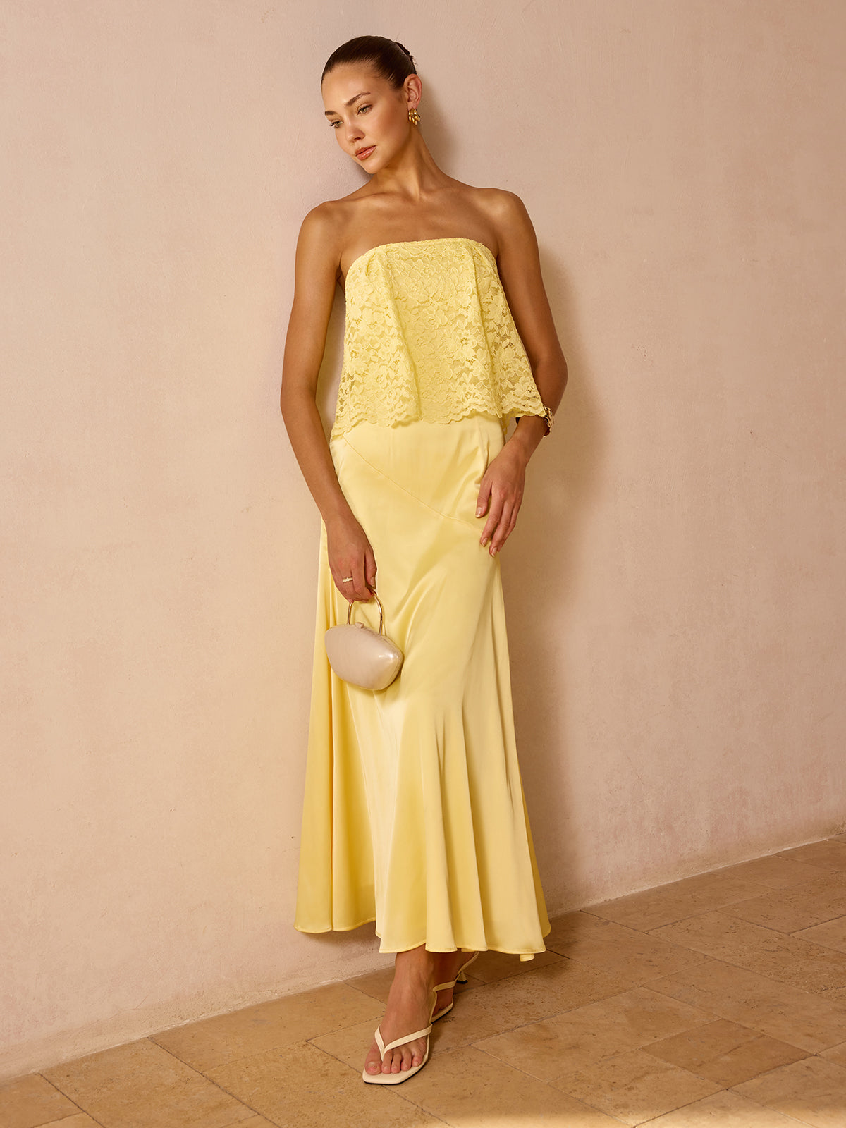 Lace Overlay Satin Maxi Dress