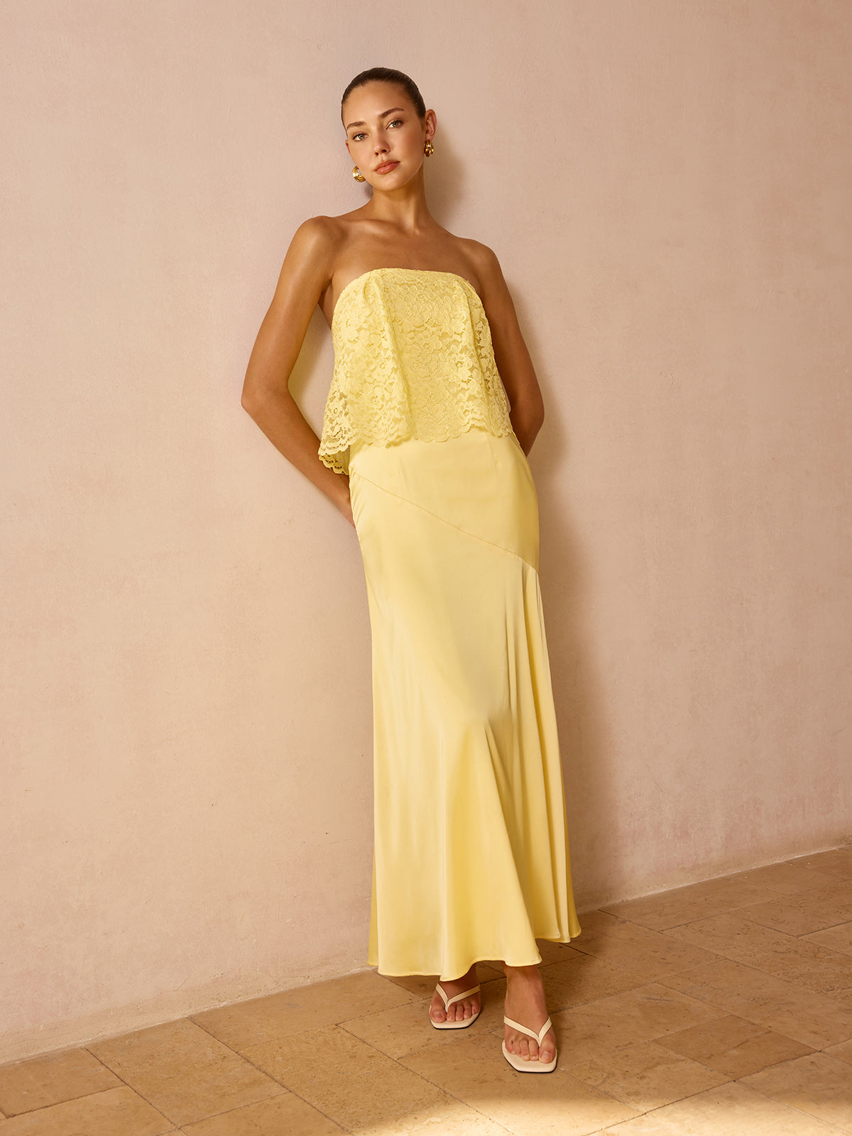 Lace Overlay Satin Maxi Dress