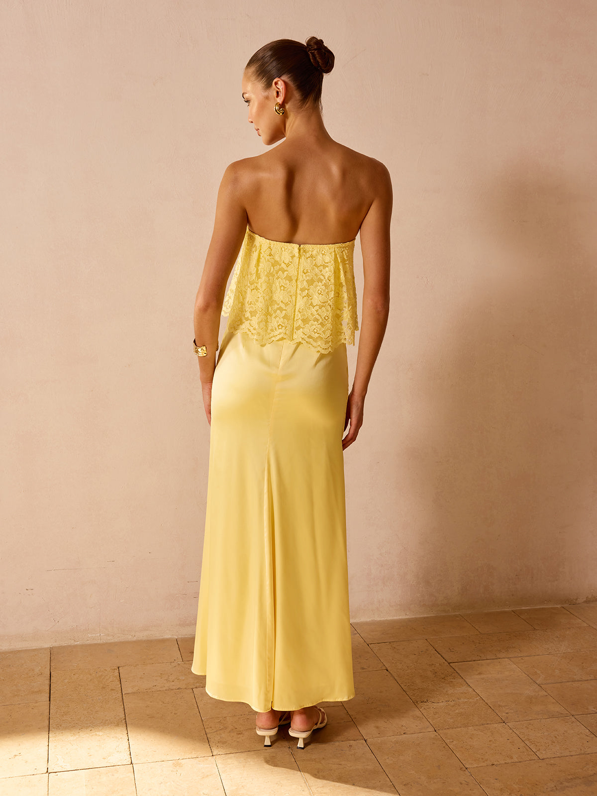 Lace Overlay Satin Maxi Dress