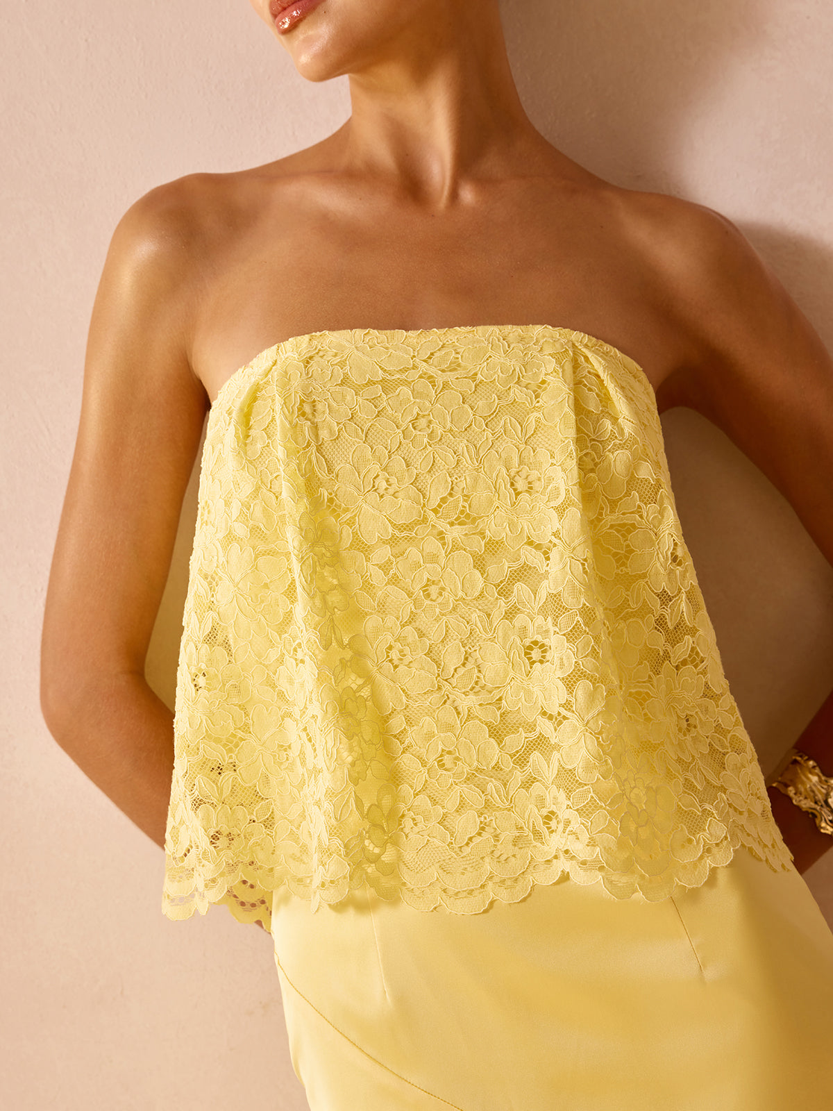 Lace Overlay Satin Maxi Dress