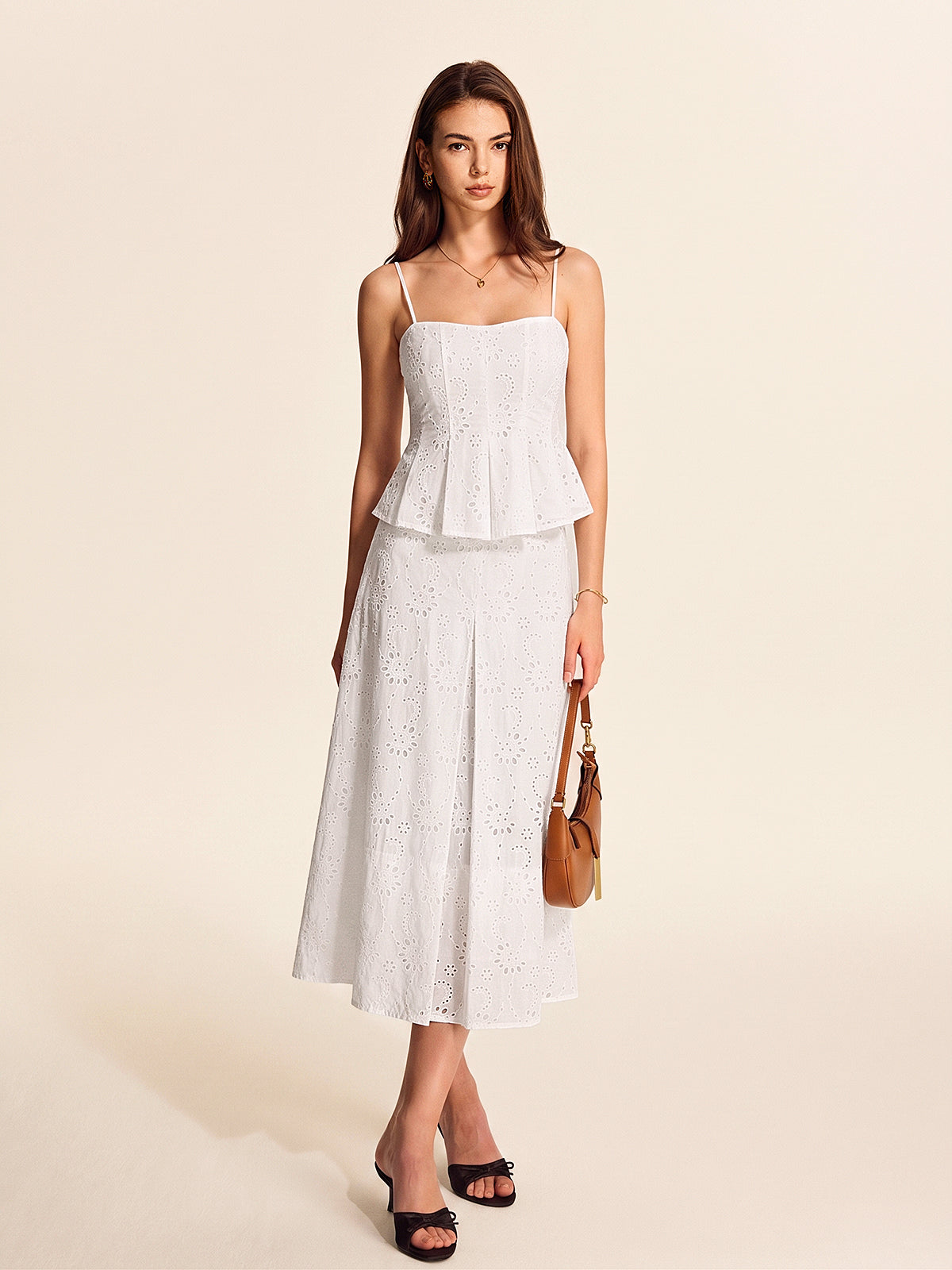 Eyelet Embroidered Cami Top & Midi Skirt Set