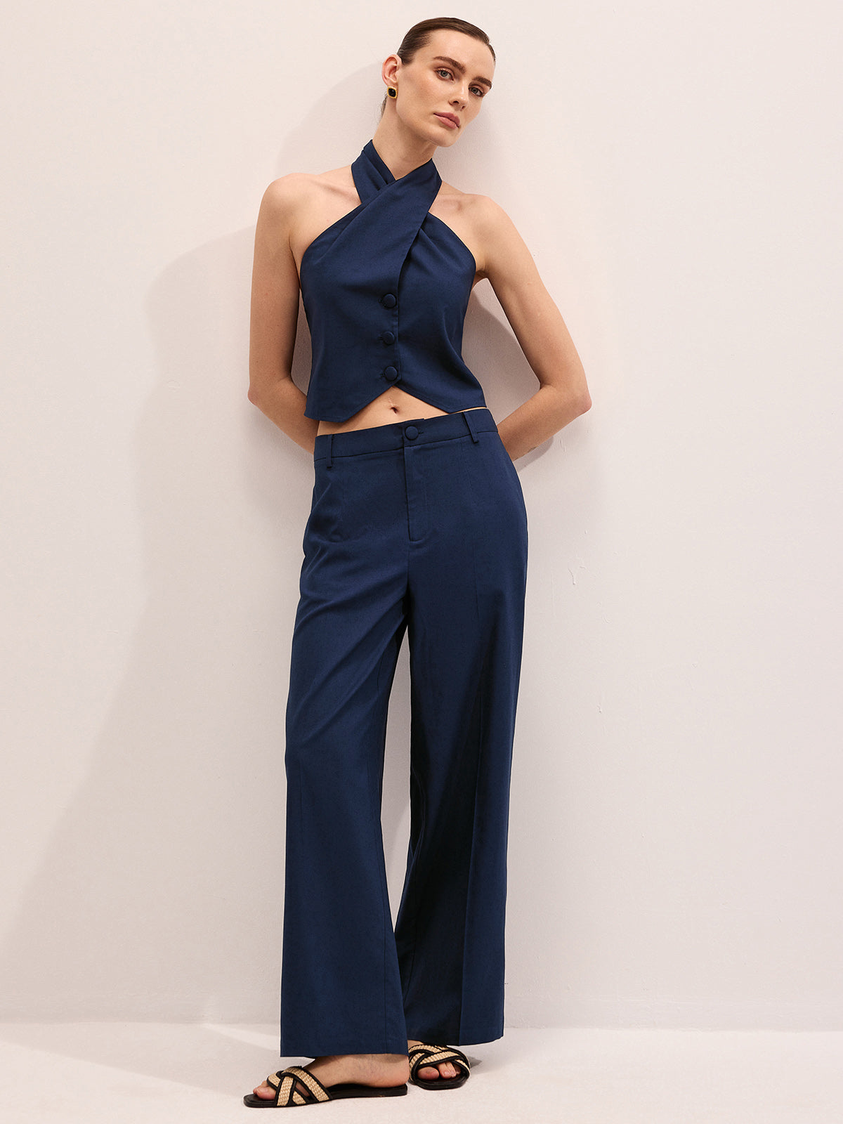 Linen Blend Halter Vest & Pants Set