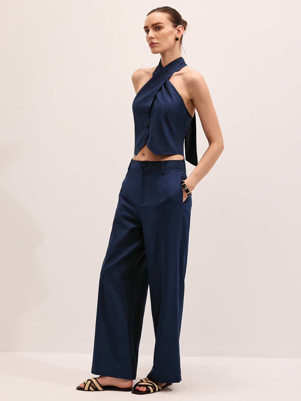 Linen Blend Halter Vest & Pants Set