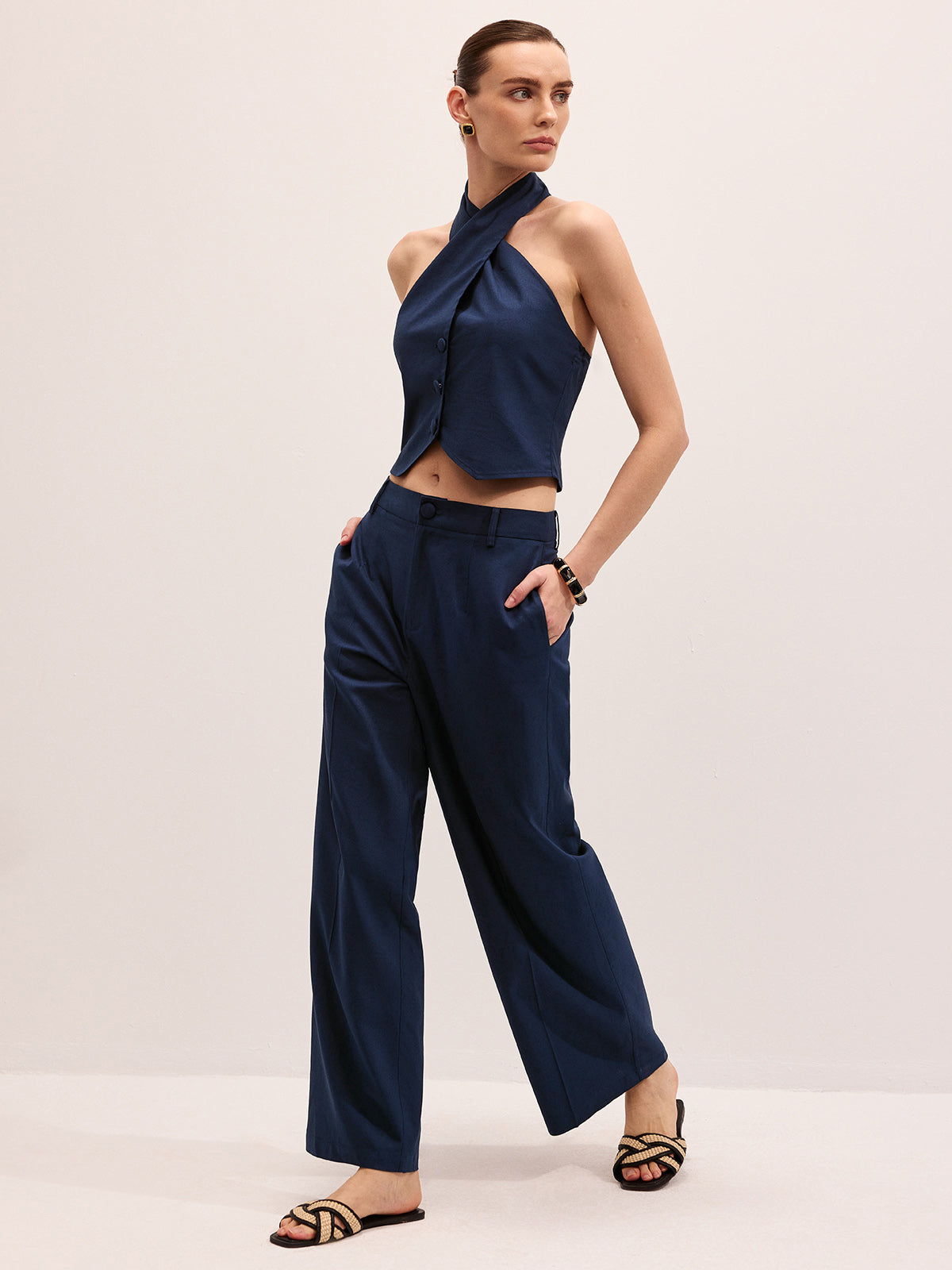 Linen Blend Halter Vest & Pants Set