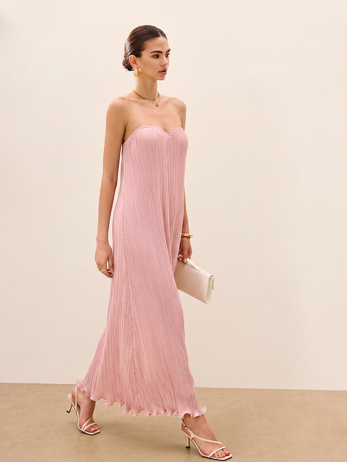 Strapless Pleated Maxi Dress