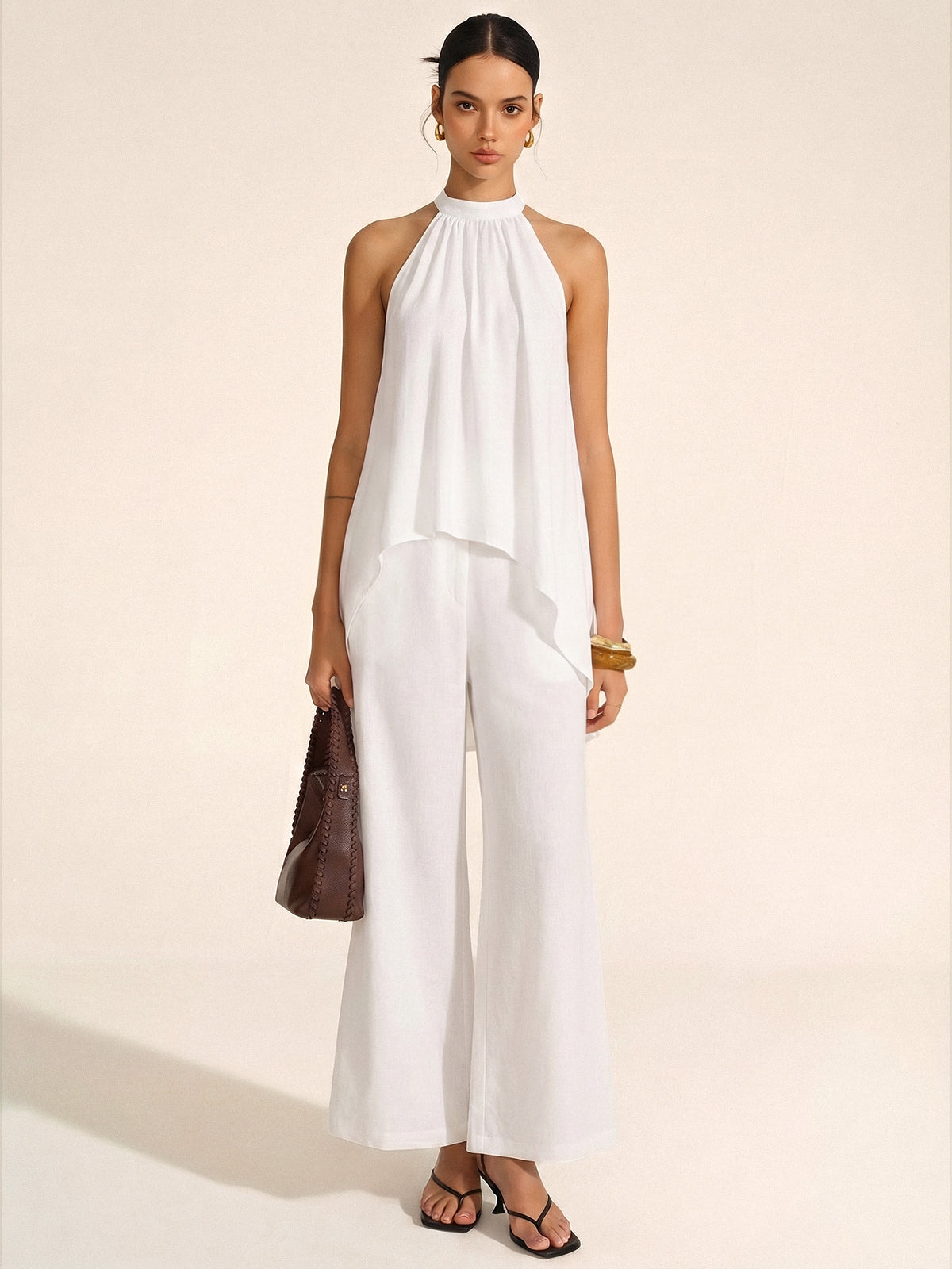 Halter Asymmetric Hem Top & Pants Set