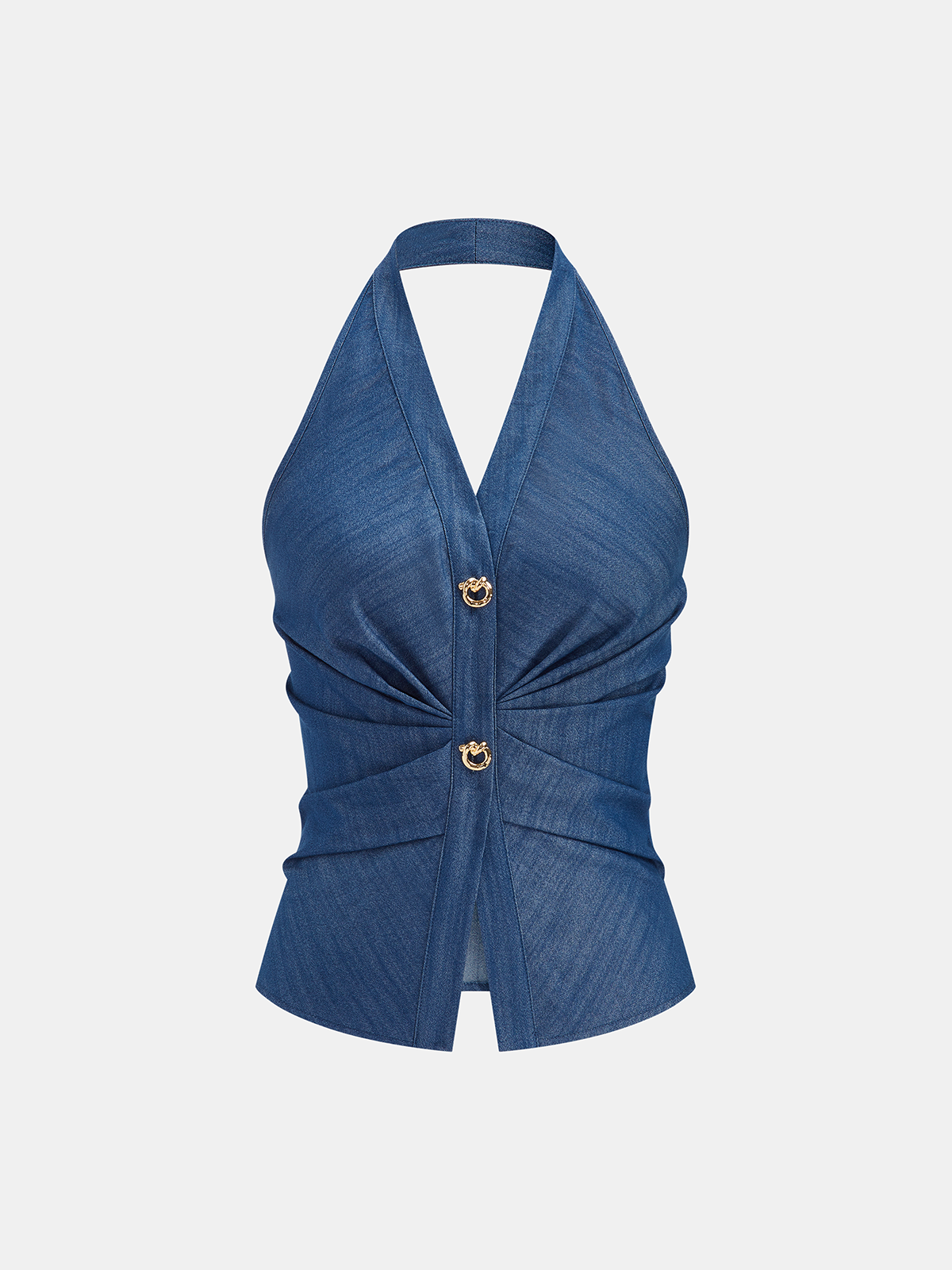 Faux Denim Halter Ruched Top & Pants Set