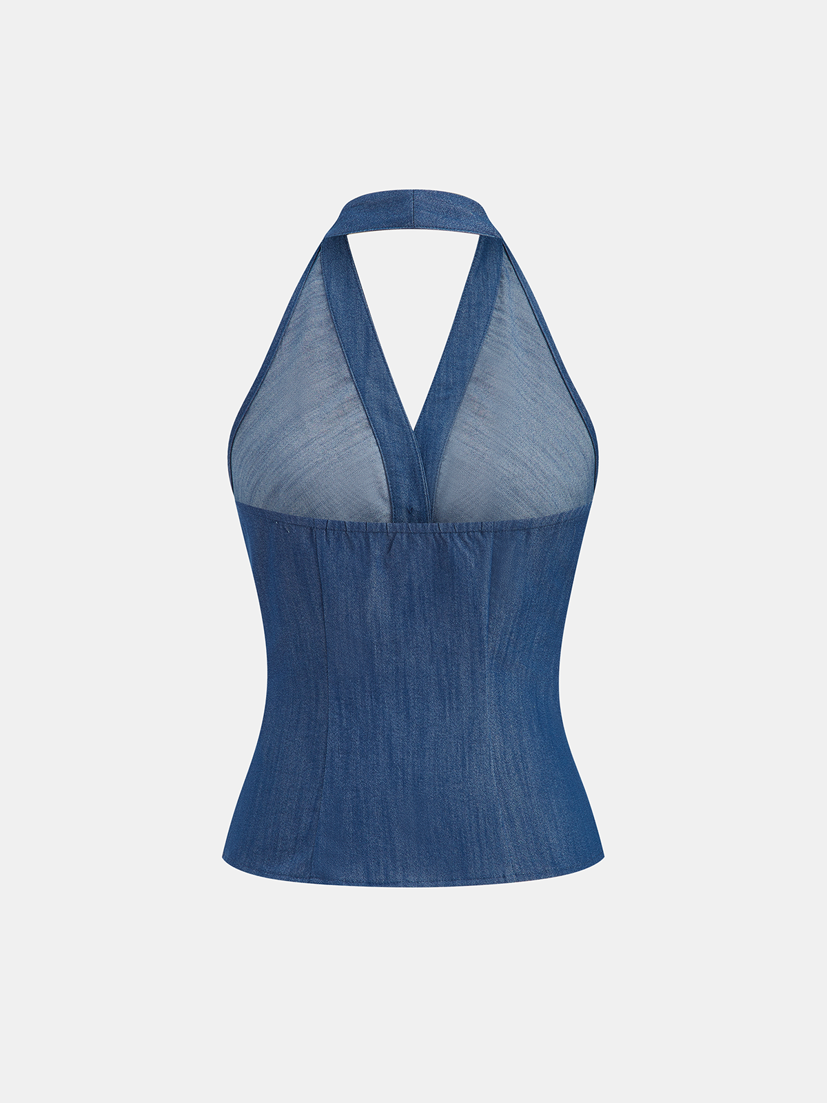 Faux Denim Halter Ruched Top & Pants Set