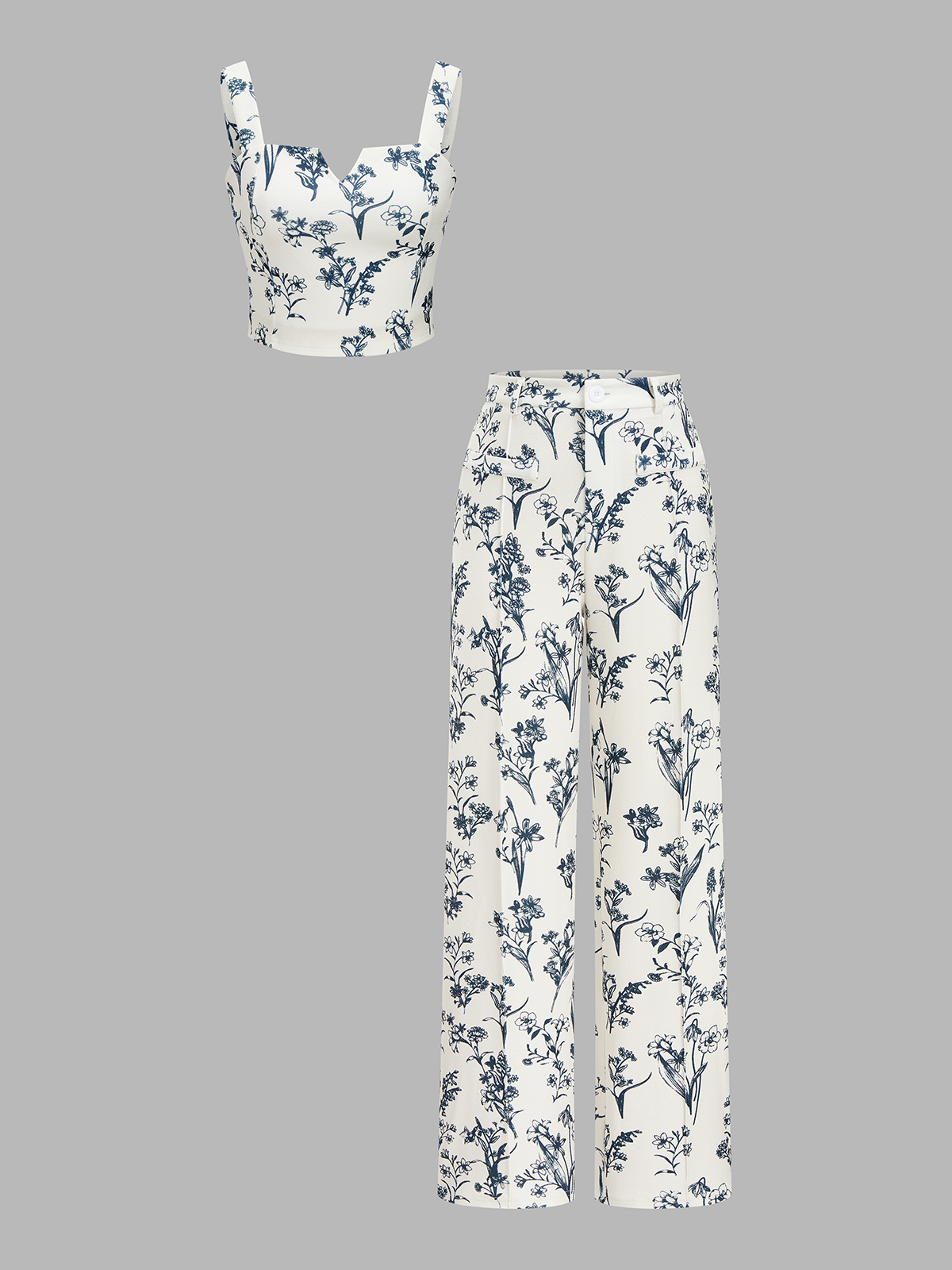 Floral Print Crop Cami Top & Wide Leg Pants Set