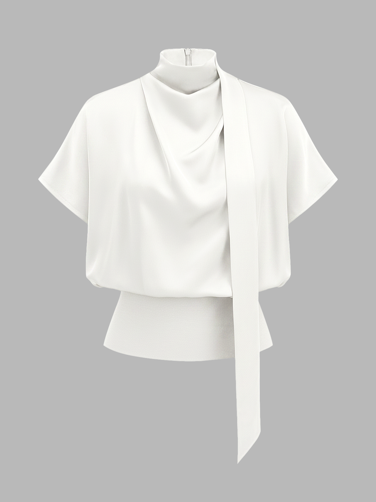 Satinbluse mit Stehkragen und Bindedetail
