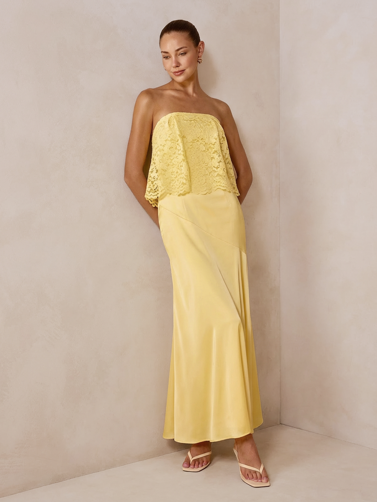 Lace Overlay Satin Maxi Dress