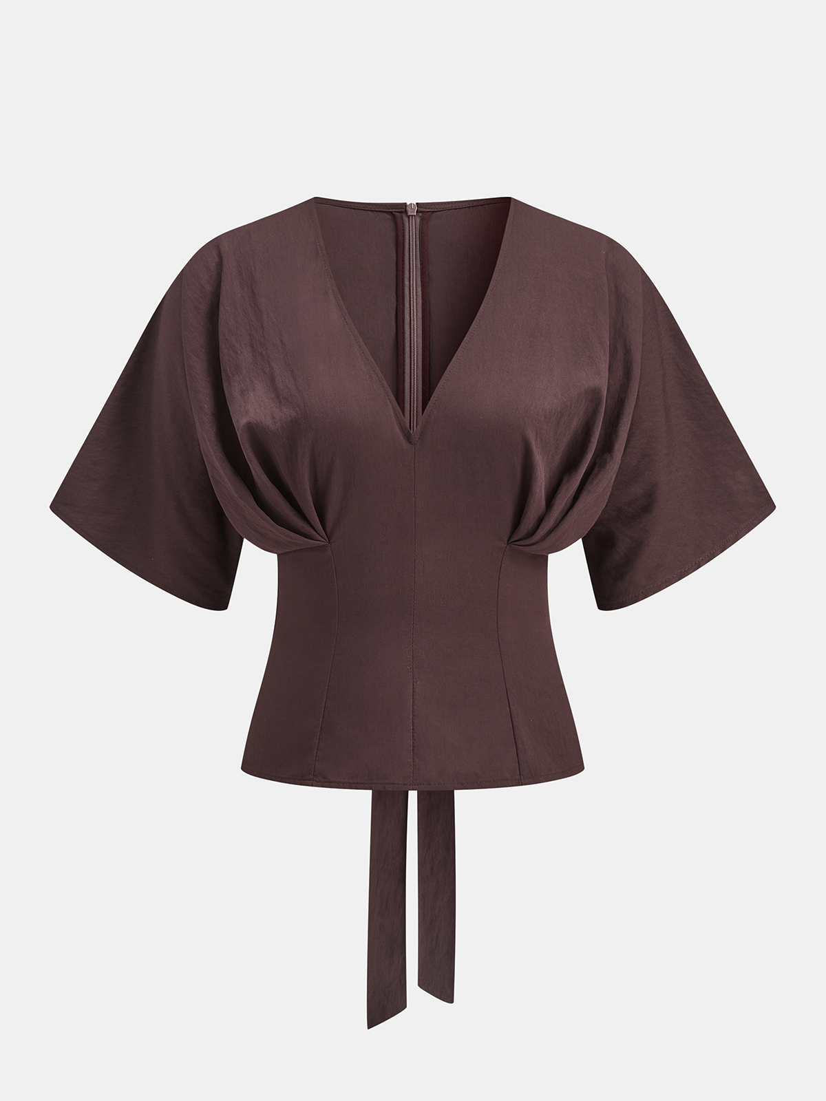 Dolman Sleeve Tie-Back V-Neck Blouse