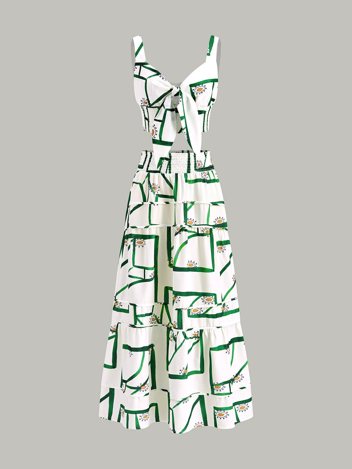 Front Tie Cami Top With Tiered Skirt Set