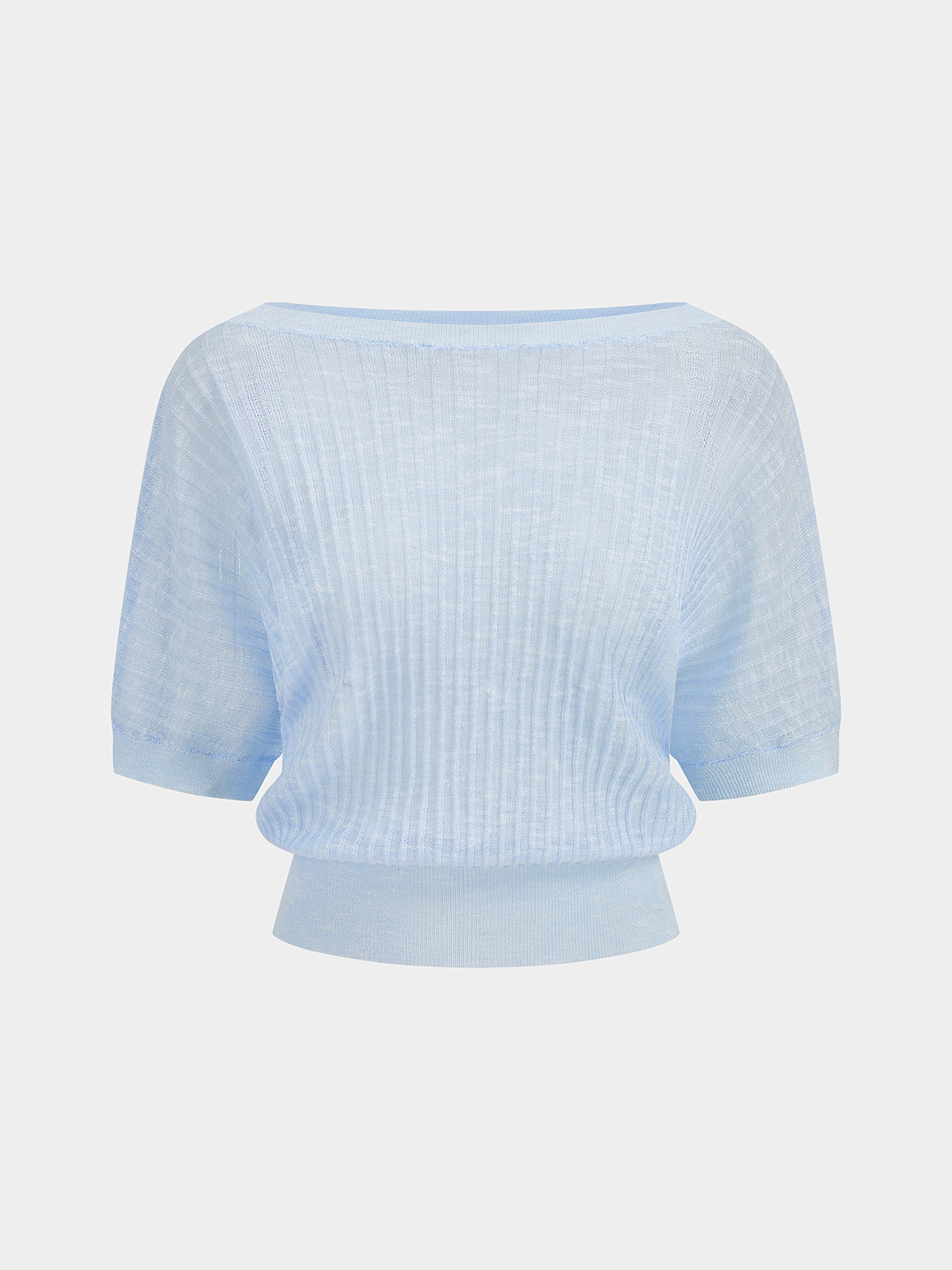 Semi-Sheer Boat Neck Ribbed Knit Top