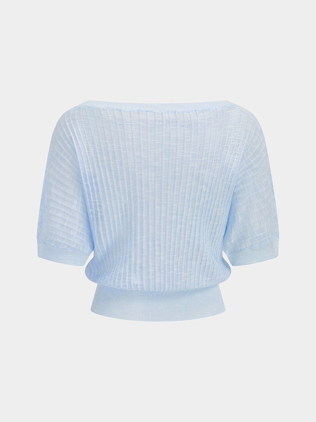Semi-Sheer Boat Neck Ribbed Knit Top