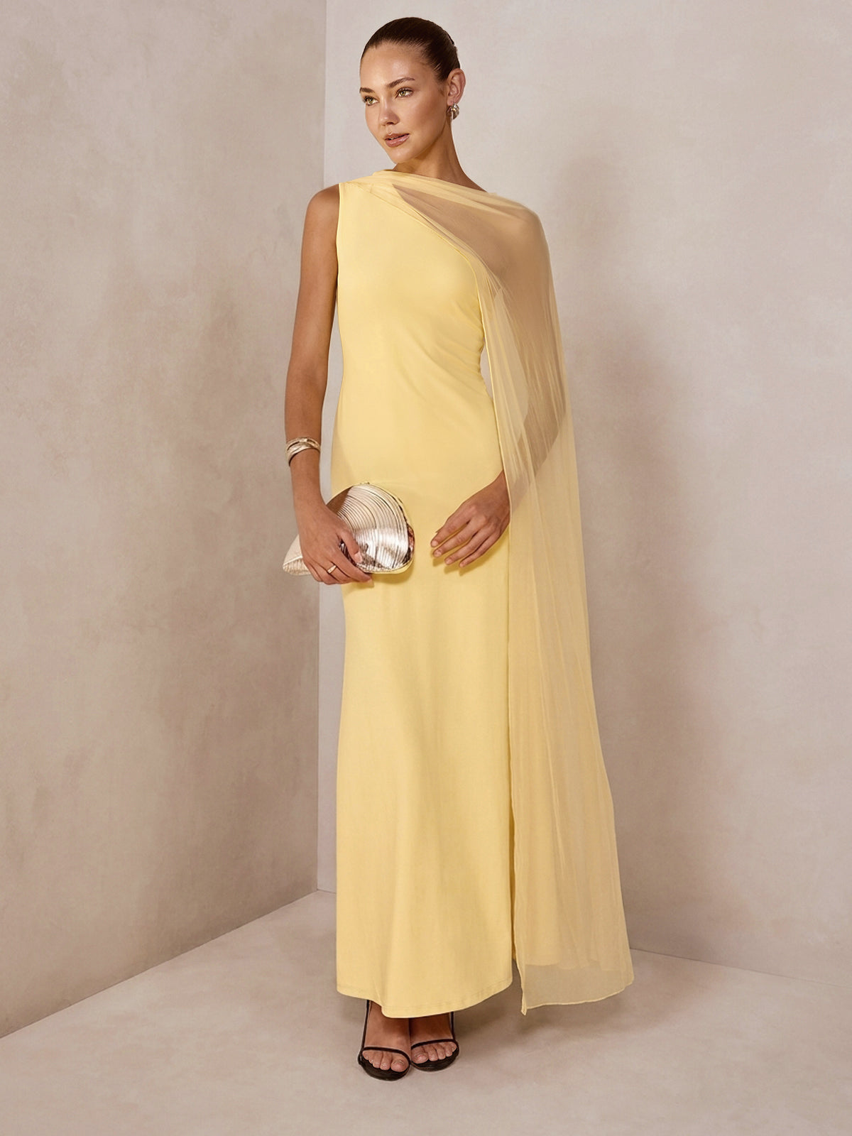 Robe longue de soirée vaporeuse coupe slim