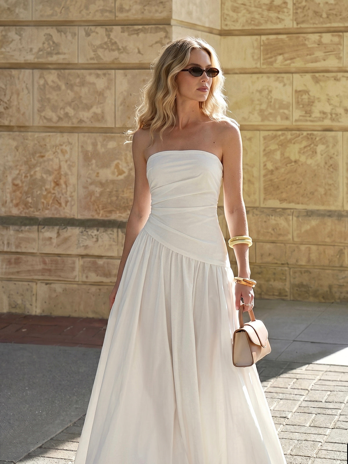 Robe longue bustier froncée et fluide