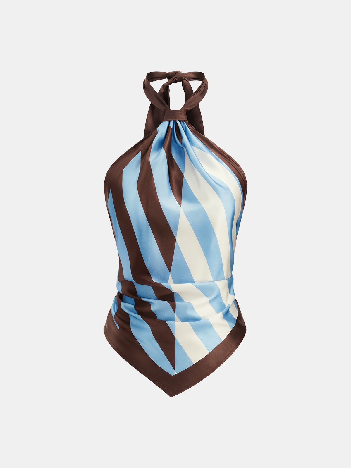 Geometrisch gestreiftes Satin-Neckholder-Tuch-Oberteil