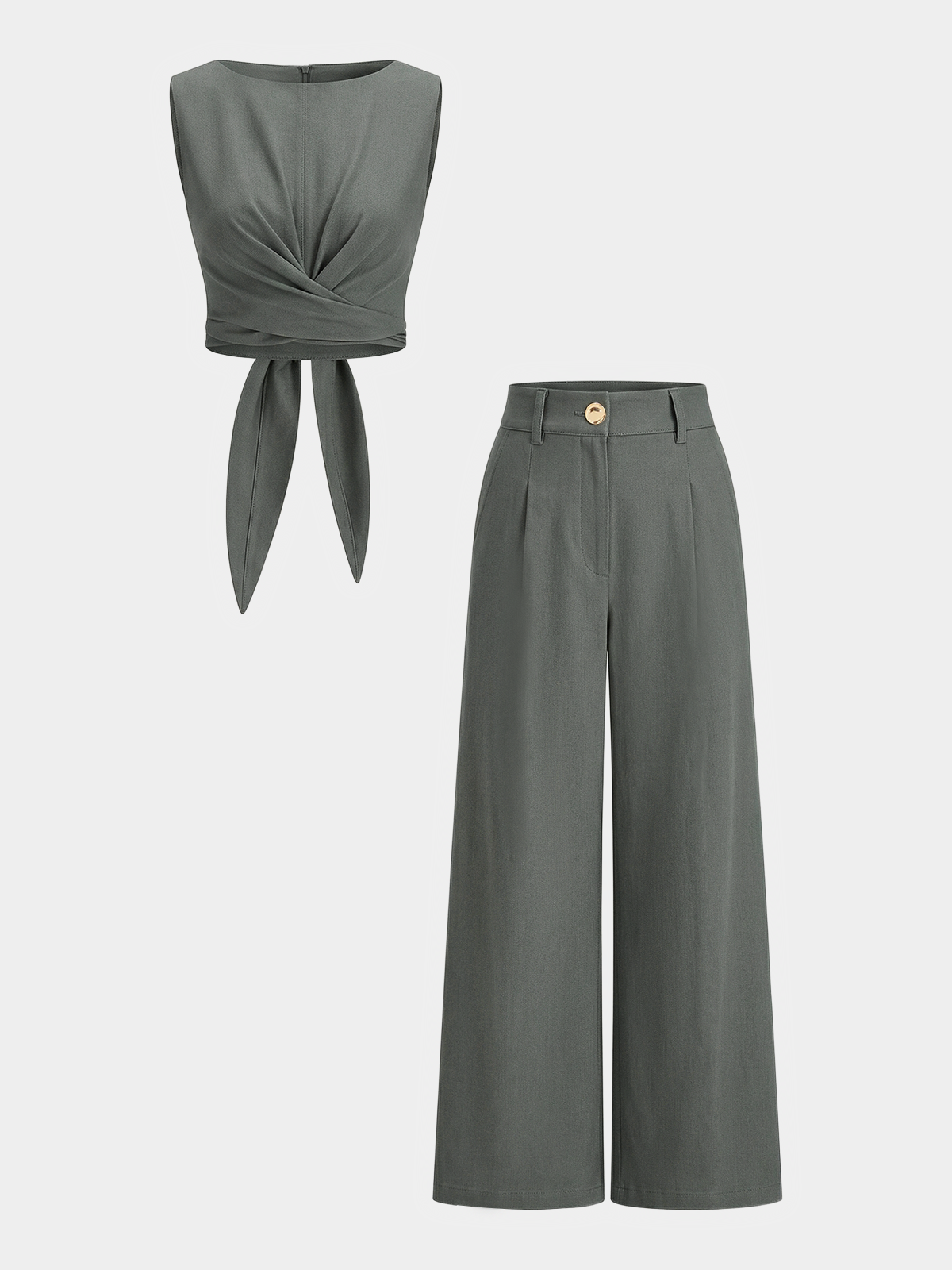 Cross-Tie Crop Top & Wide-Leg Pants Set