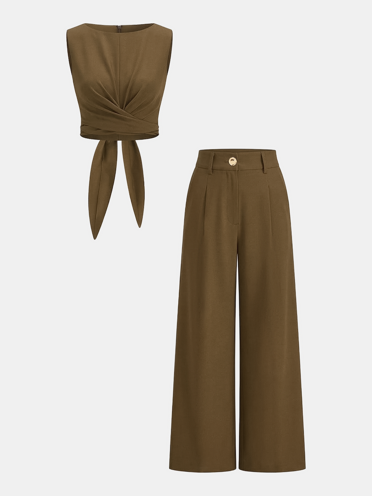 Verkreuztes Crop Top & Hose mit weitem Bein Set