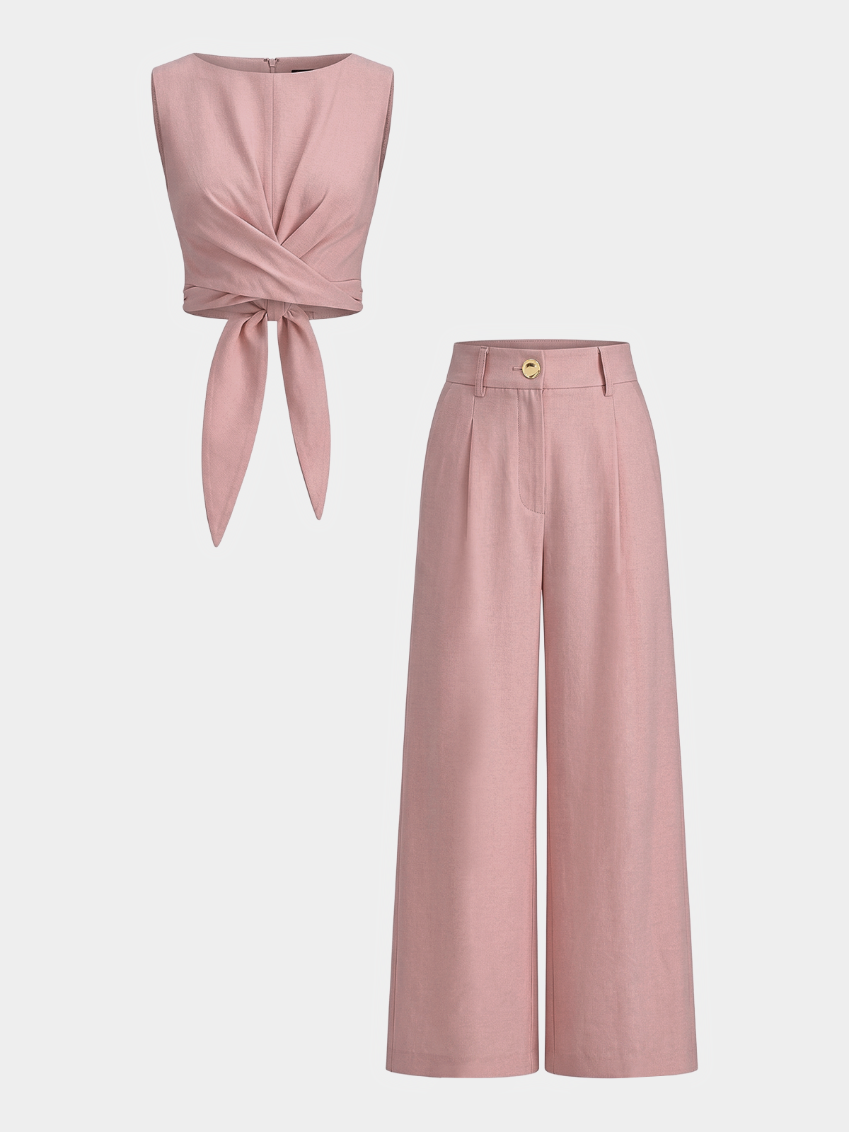 Verkreuztes Crop Top & Hose mit weitem Bein Set