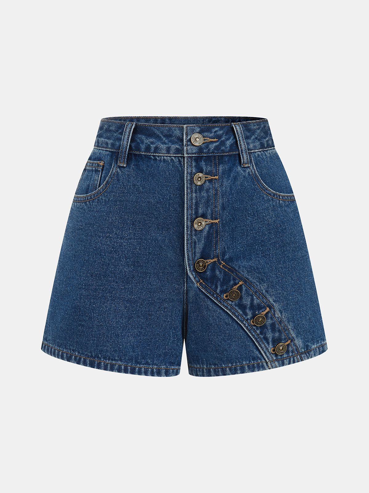 Asymmetrische Knopf-Jeansshorts