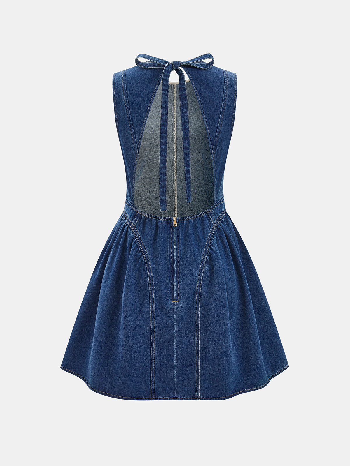 Mini-robe en jean sans manches à dos ouvert