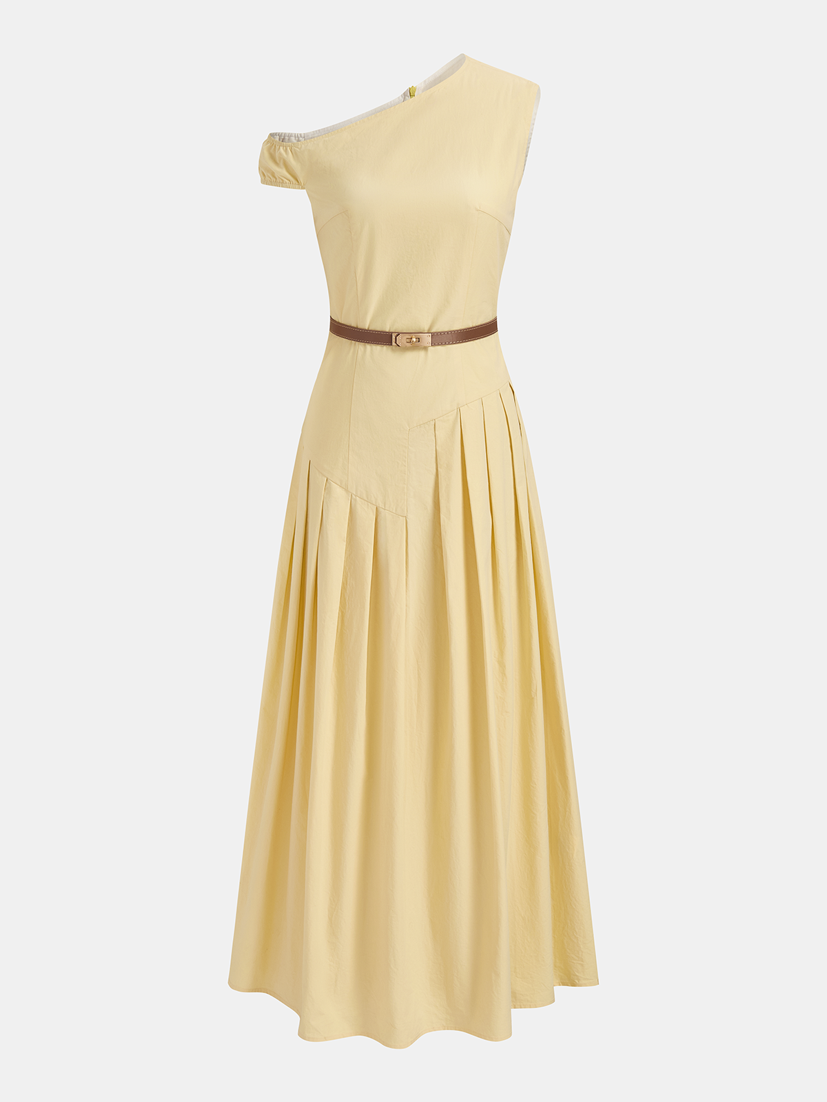 Cotton One-Shoulder Belted Maxi Dress