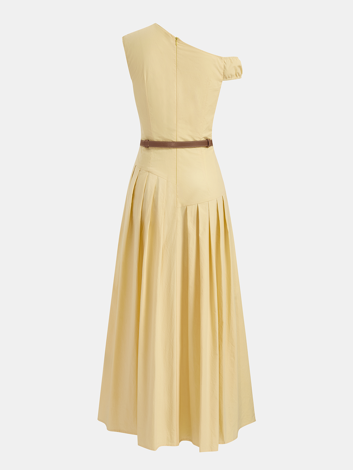 Cotton One-Shoulder Belted Maxi Dress