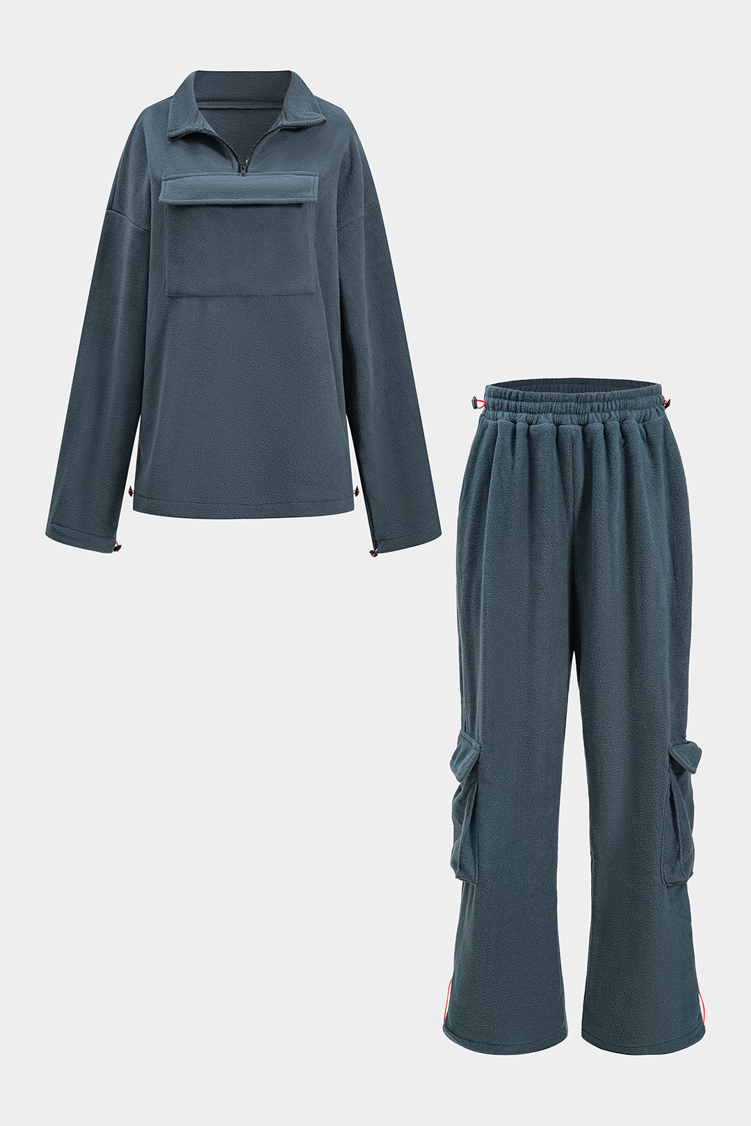 Pocket Drawstring Zipper Trousers Set