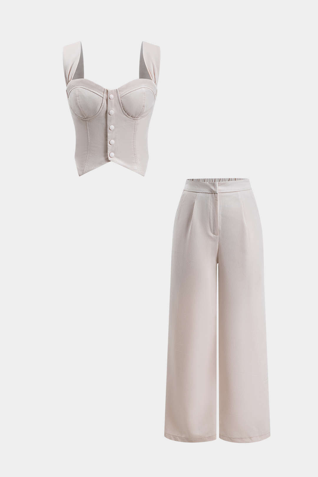 Bustier Cami Top And High Waist Wide Leg Trousers Set