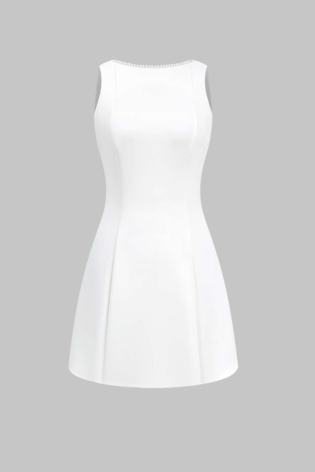 Pleated Bow Pearl Backless Zipper Sleeveless Mini Dress