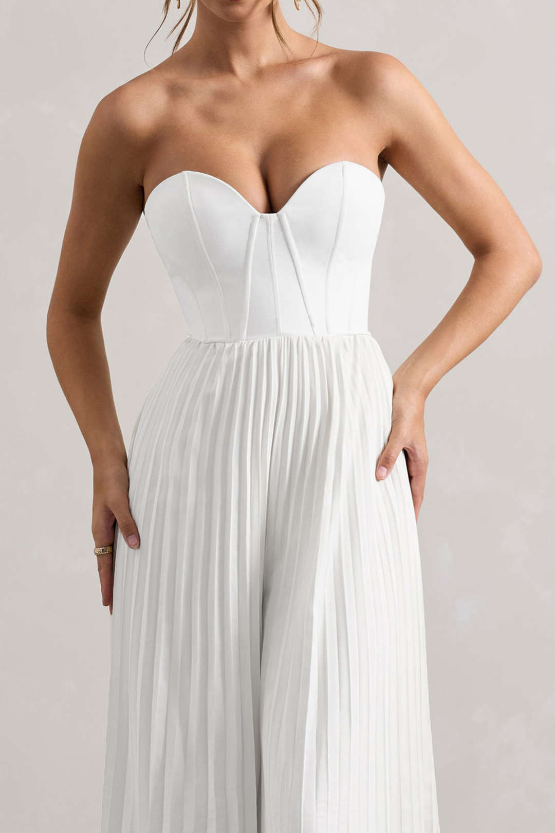 Pleated Zipper Corset Strapless Jumpsuit