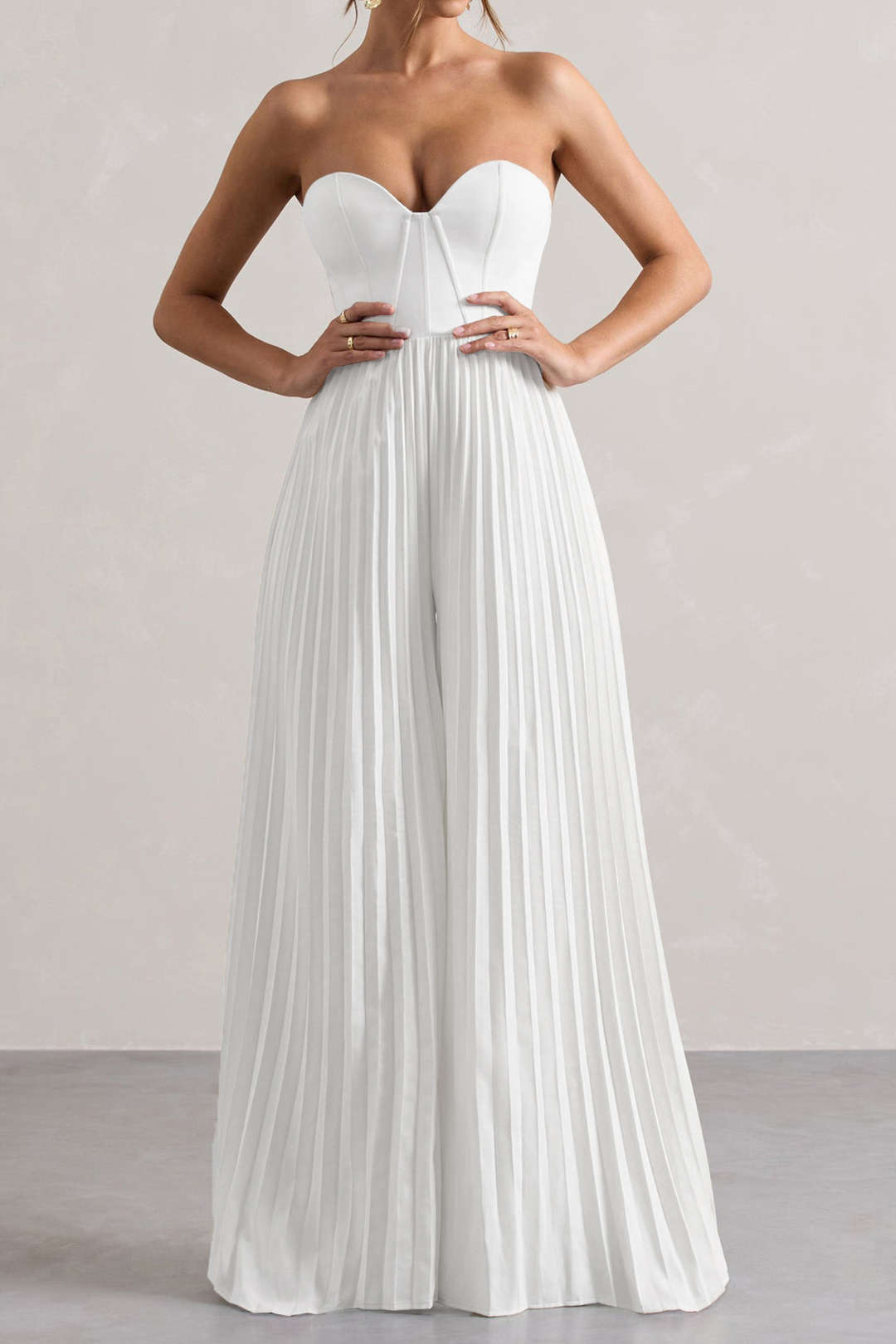 Pleated Zipper Corset Strapless Jumpsuit