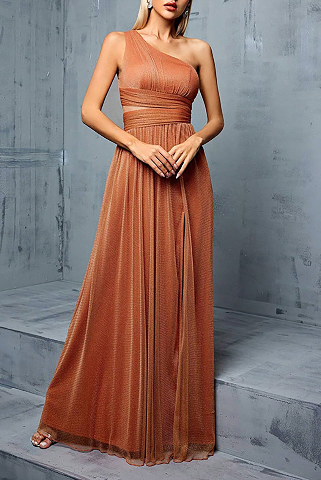 Glitter One Shoulder Maxi Dress