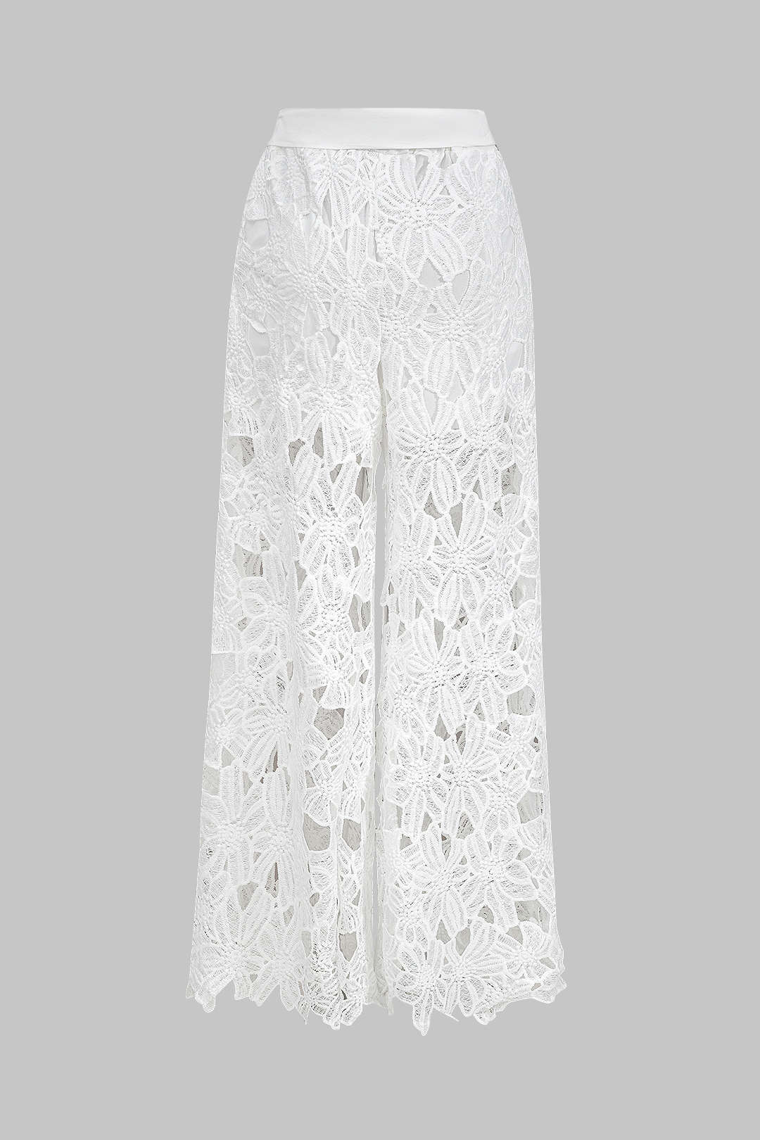 Hollow Out Lace Top And Tie Up Trousers Set