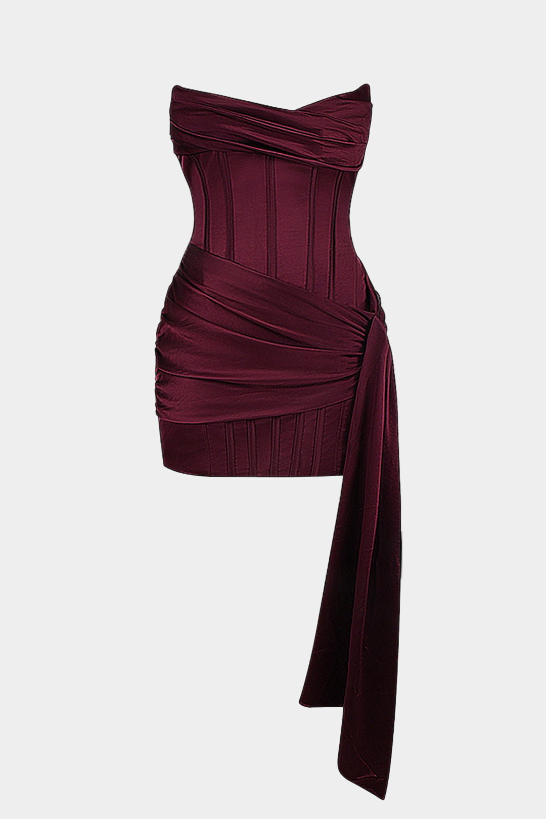 Plus Size Satin Ruched Patchwork Zipper Corset Strapless Mini Dress