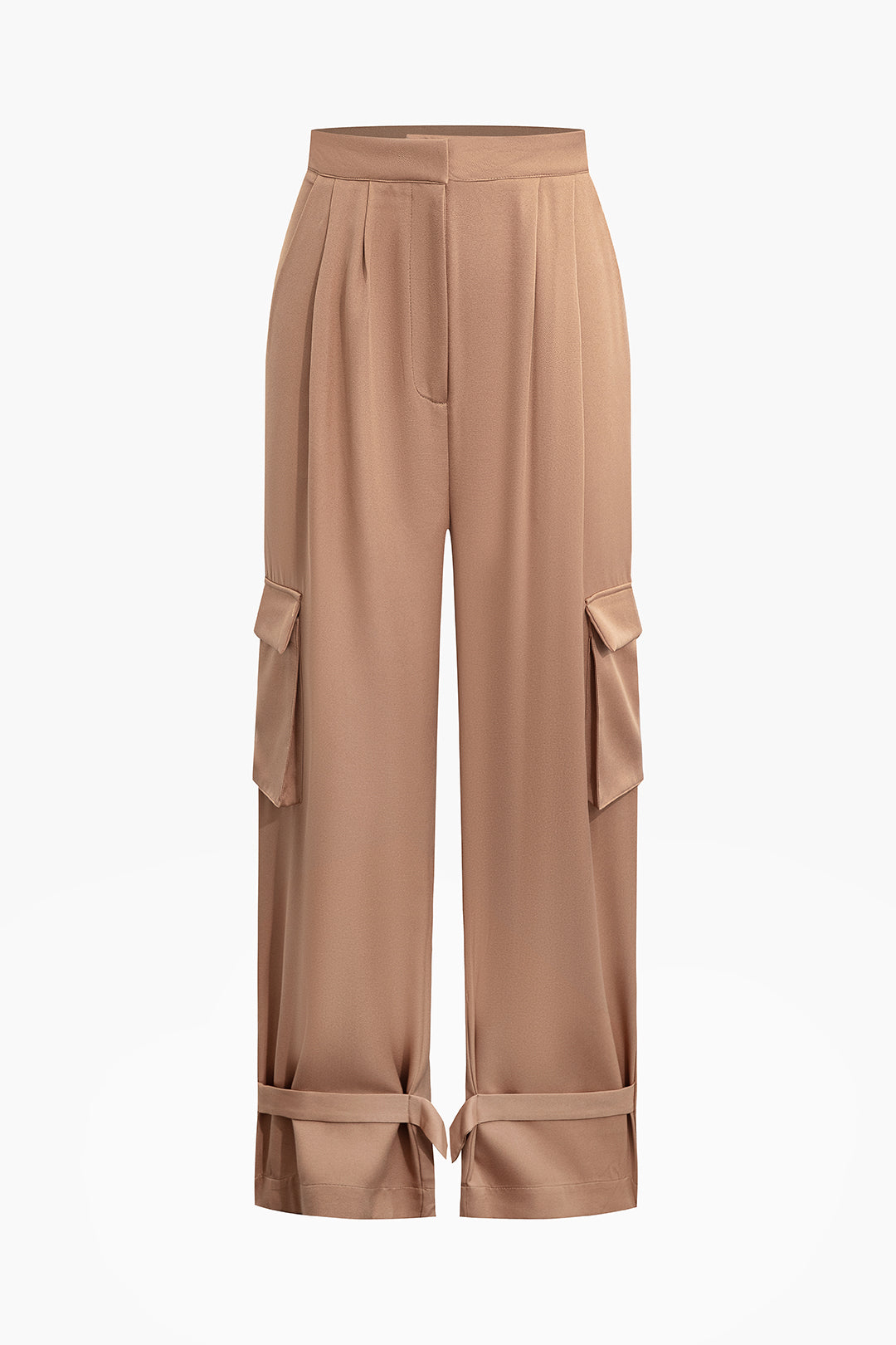 Crossed Tank Top And Pleated Flap Pocket Wide Leg Trousers Set