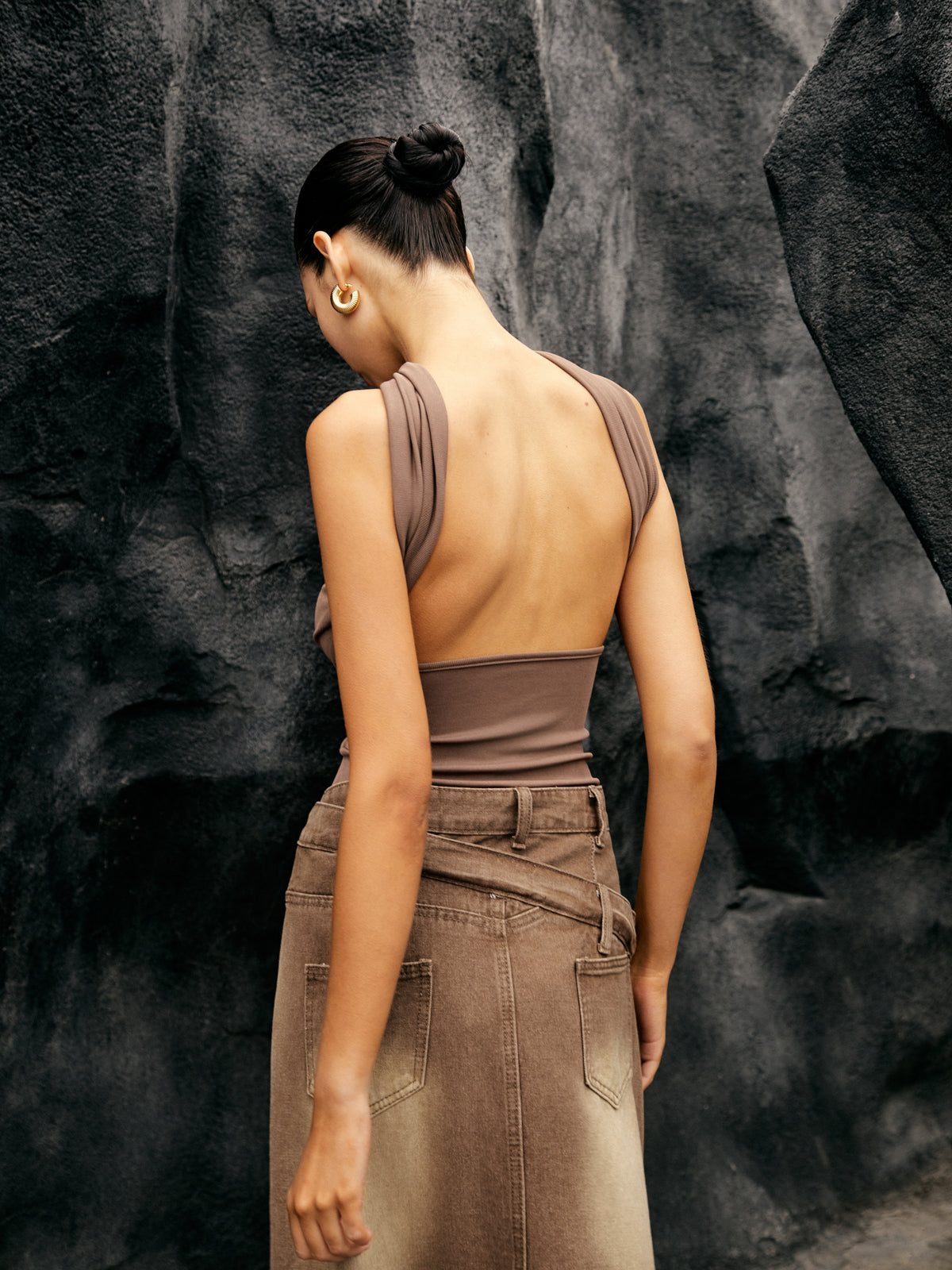 Haut bustier dos nu en jersey uni 