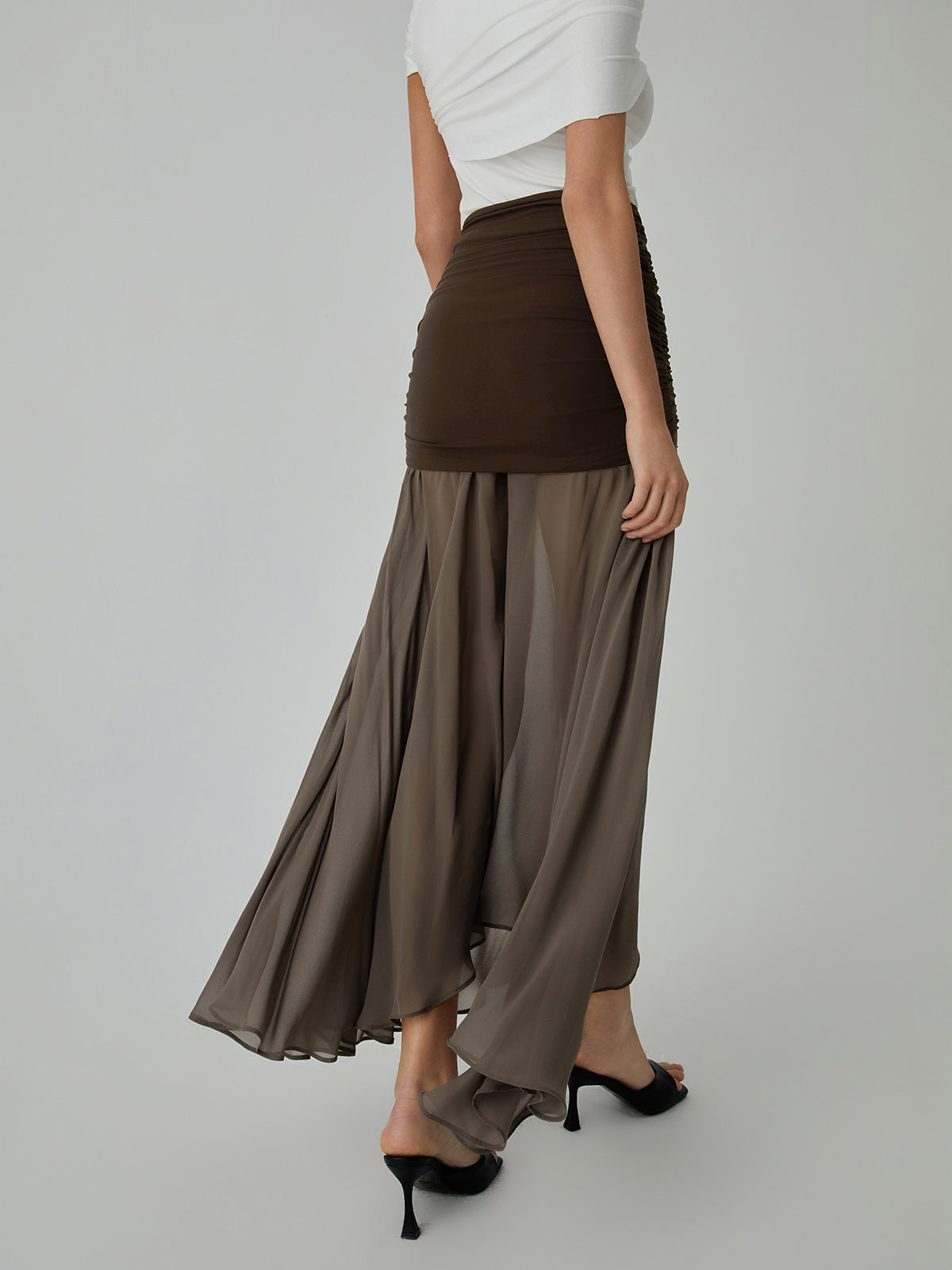 Net Chiffon Sheer Panel Maxi Skirt