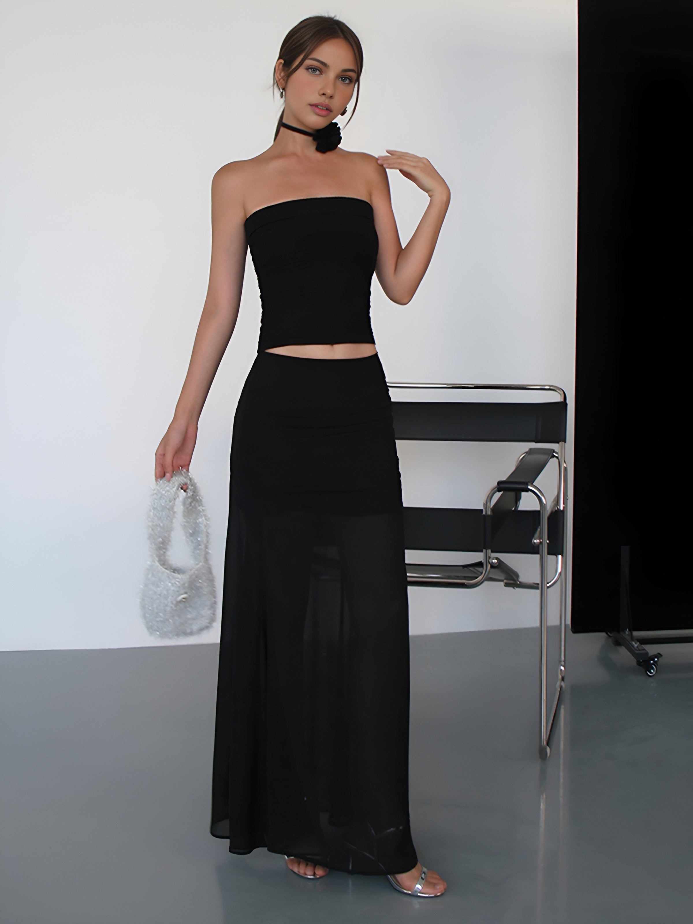 Semi-Sheer Solid Two Layer Maxi Skirt