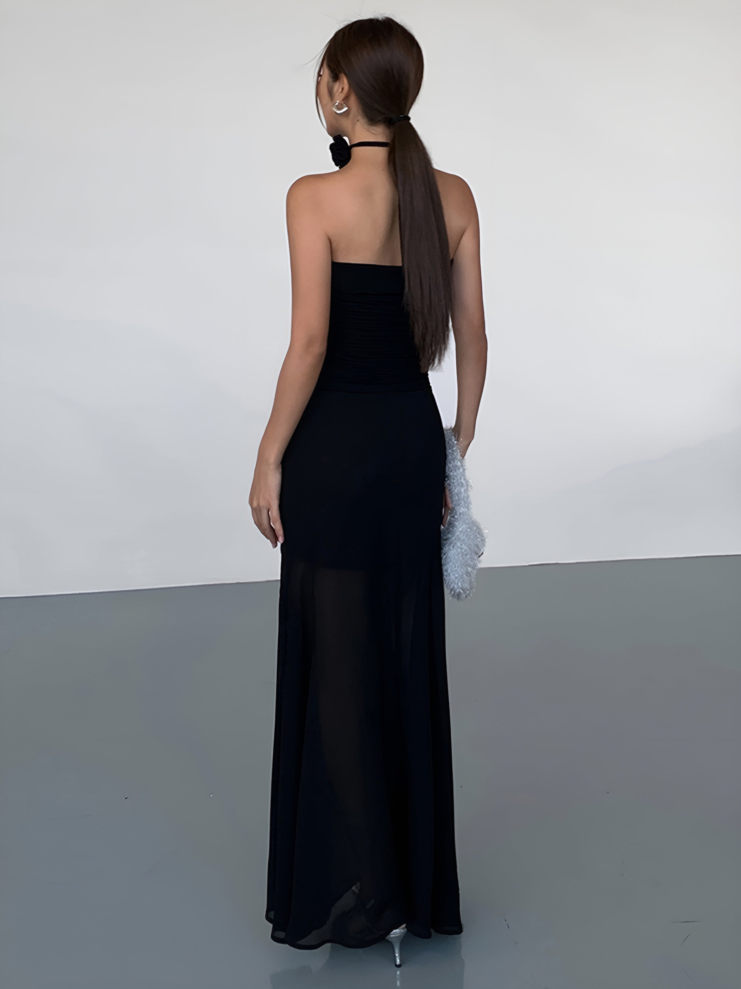 Semi-Sheer Solid Two Layer Maxi Skirt