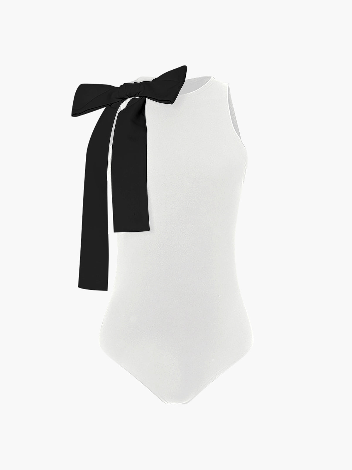 Semi-Sheer Bow Decorated Sleeveless Bodysuit