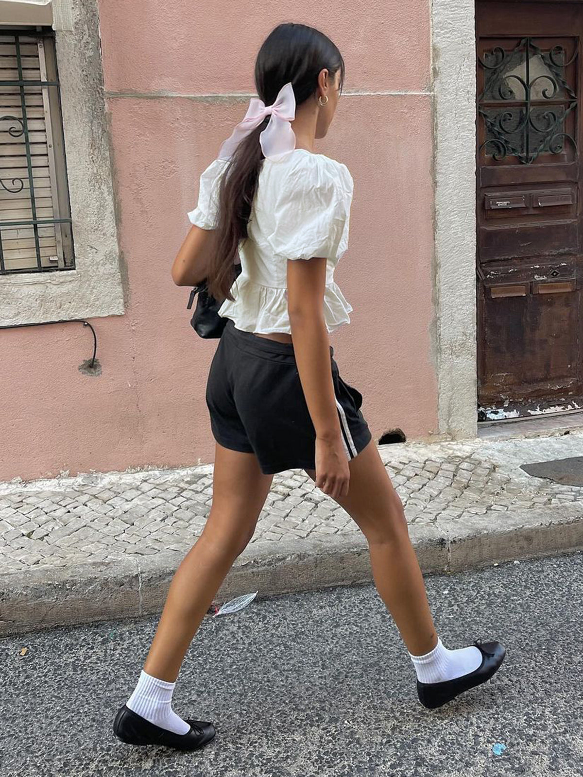 Semi-Sheer Keyhole Neckline Tie-Front Peplum Top