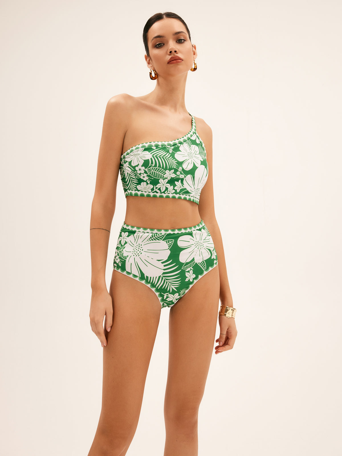 Ein-Schulter-Bikini-Set mit Blumenmuster 