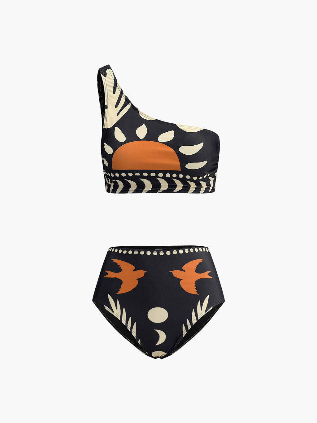 Ensemble de bikini à col asymétrique imprimé oiseaux