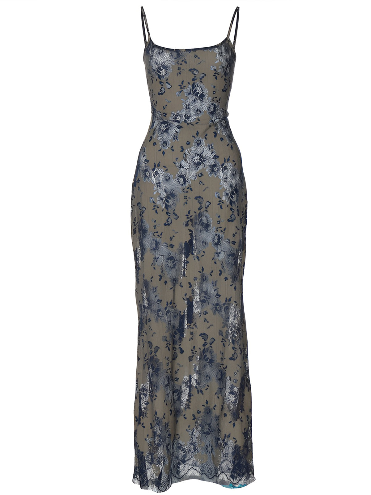 Robe longue à bretelles fines et lacées semi-transparentes Midnight Garden 