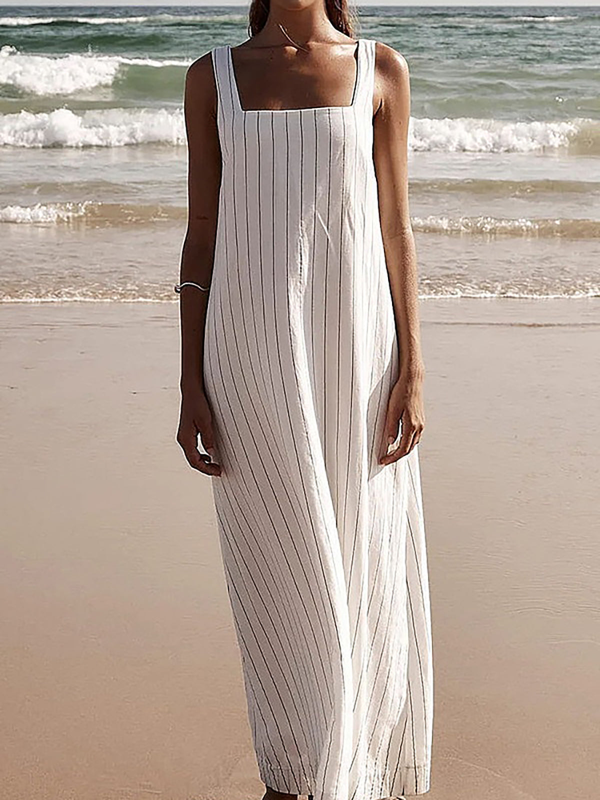 Robe longue à bretelles rayées 