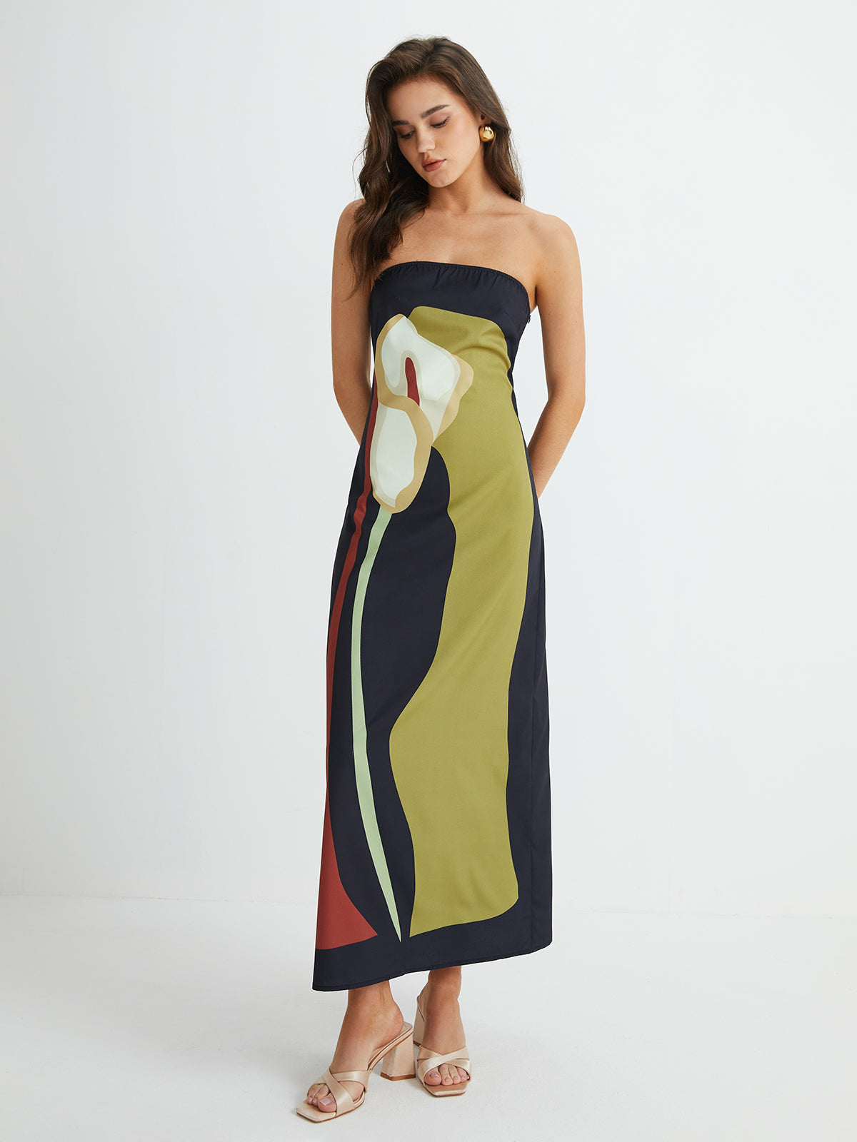 Robe longue fendue à imprimé floral 